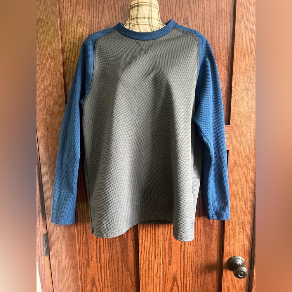 Cabela's Mens Shirt Long Sleeve Thermal Blue Gray Raglan Sleeve Wick Advance
